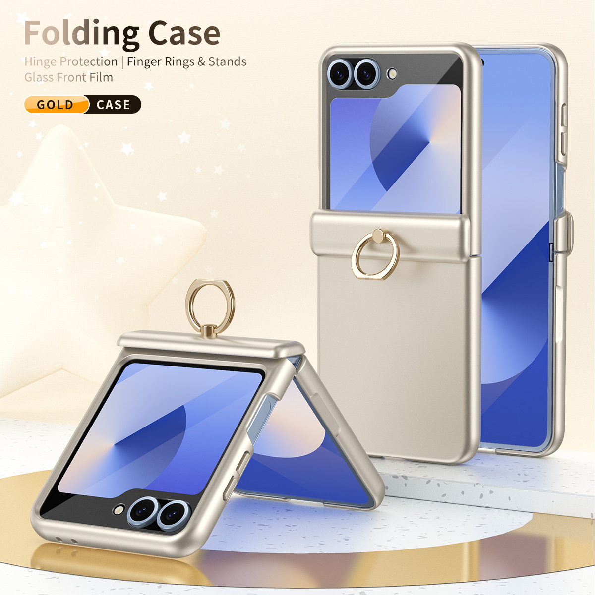 Compatible with Samsung Z Flip 8/7 phone case, 6/5 hinge, ring holder, full coverage, 4/3 drop protection case
