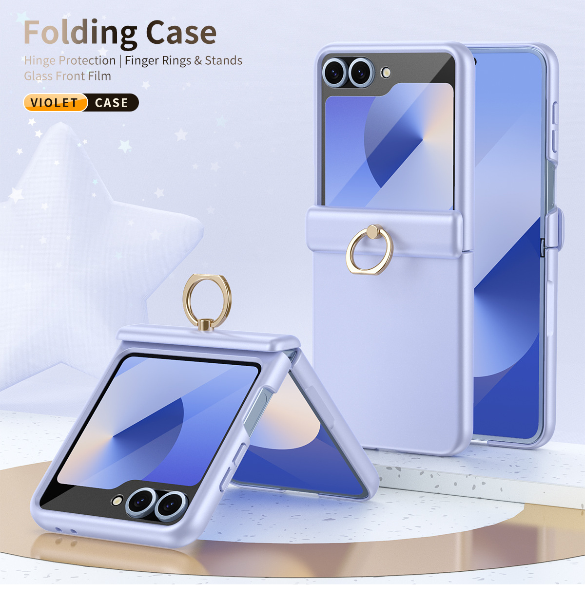 Compatible with Samsung Z Flip 8/7 phone case, 6/5 hinge, ring holder, full coverage, 4/3 drop protection case