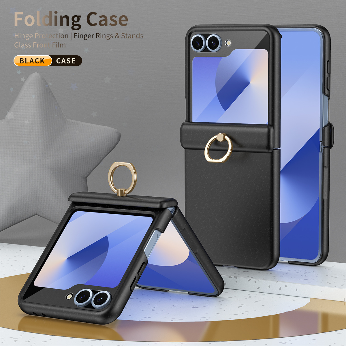 Compatible with Samsung Z Flip 8/7 phone case, 6/5 hinge, ring holder, full coverage, 4/3 drop protection case