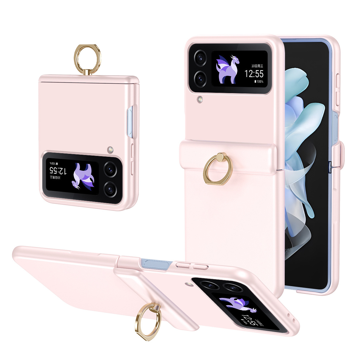 Compatible with Samsung Z Flip 8/7 phone case, 6/5 hinge, ring holder, full coverage, 4/3 drop protection case