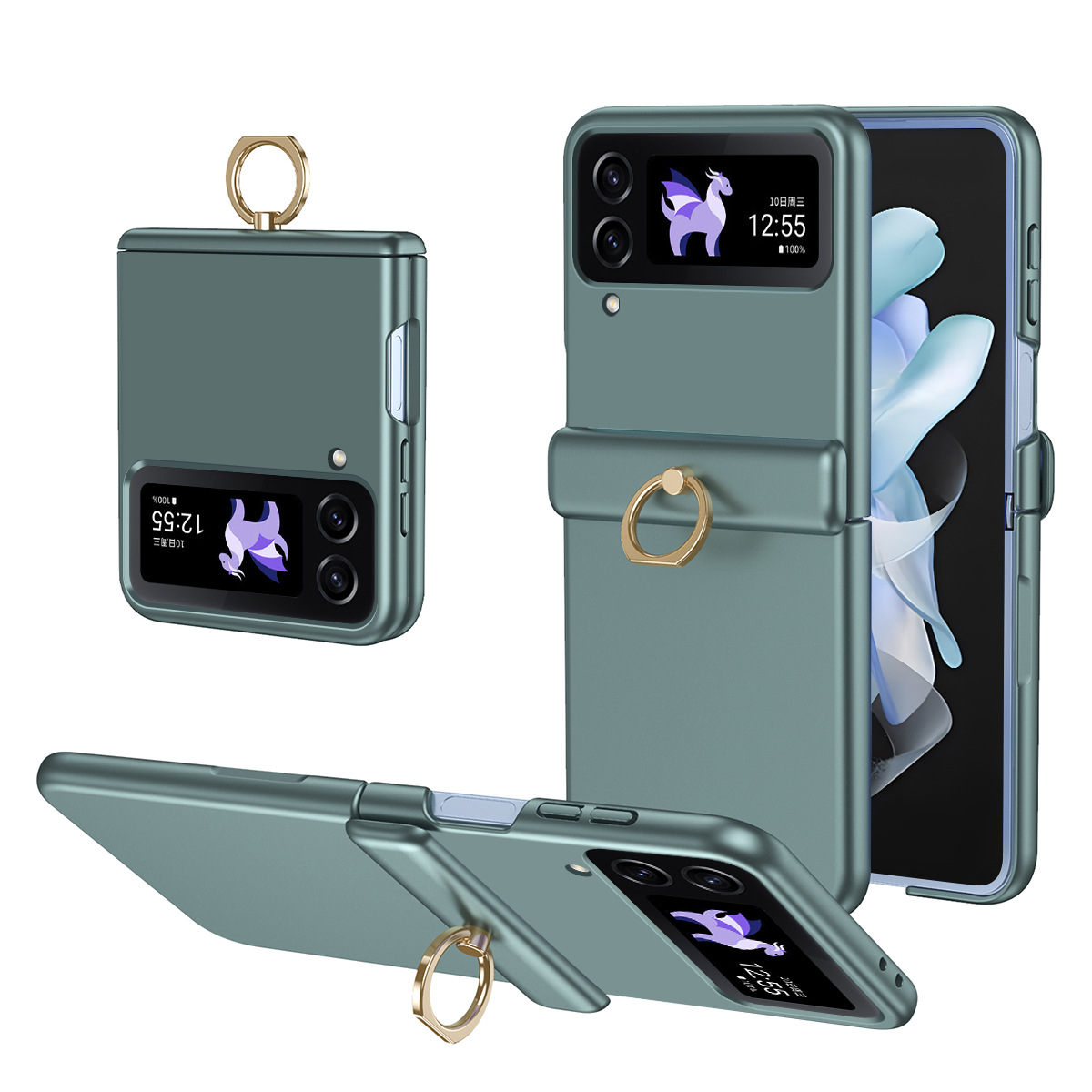 Compatible with Samsung Z Flip 8/7 phone case, 6/5 hinge, ring holder, full coverage, 4/3 drop protection case