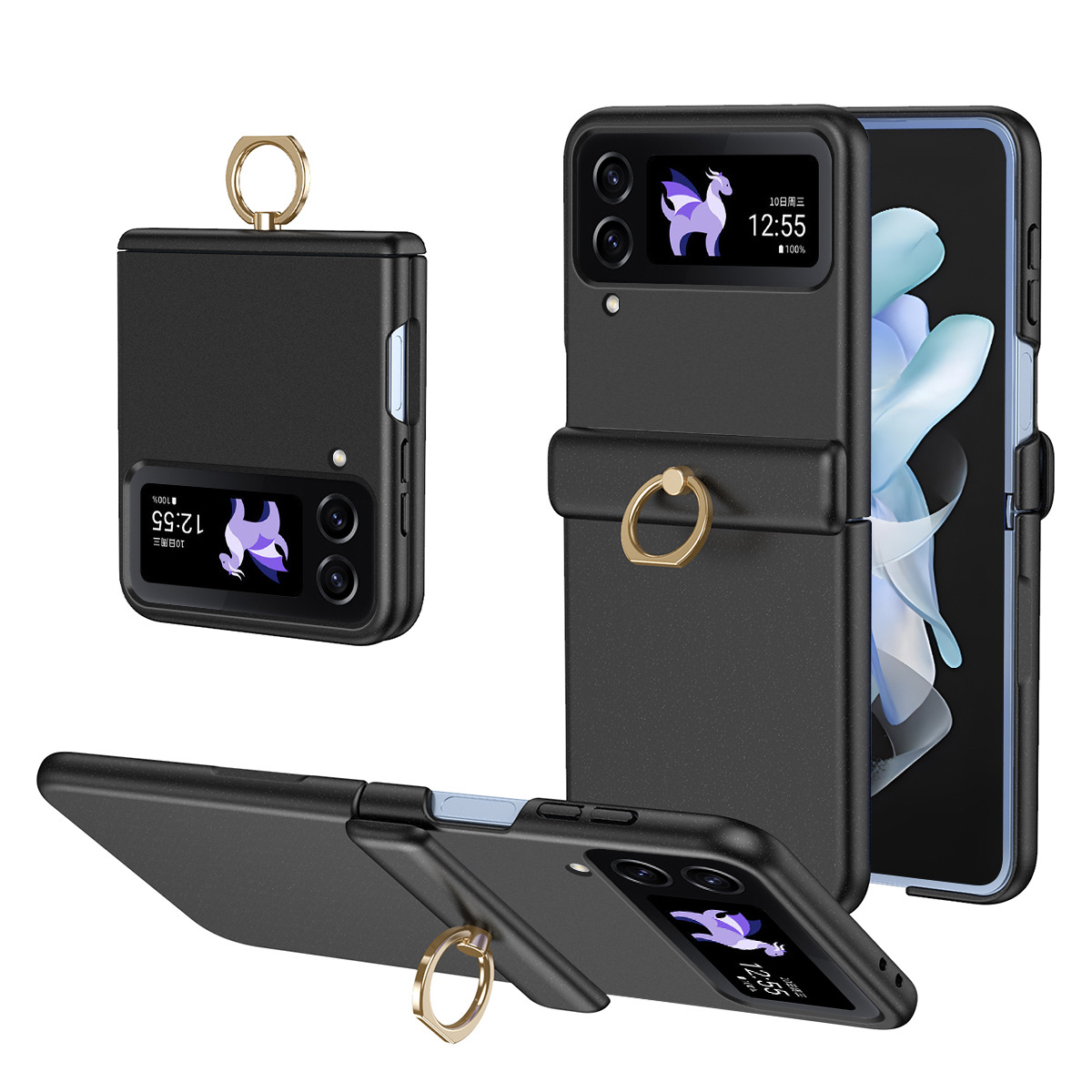 Compatible with Samsung Z Flip 8/7 phone case, 6/5 hinge, ring holder, full coverage, 4/3 drop protection case