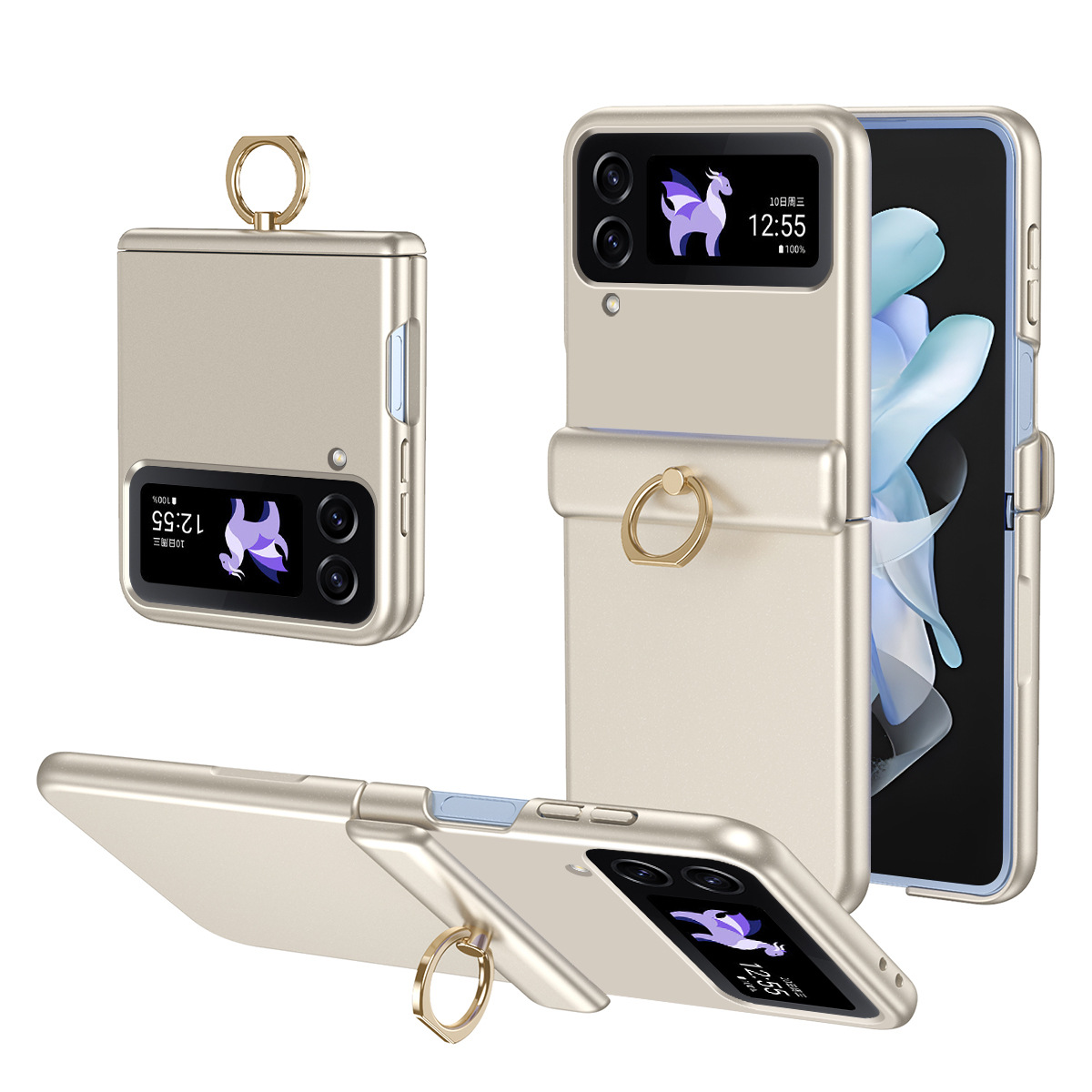 Compatible with Samsung Z Flip 8/7 phone case, 6/5 hinge, ring holder, full coverage, 4/3 drop protection case