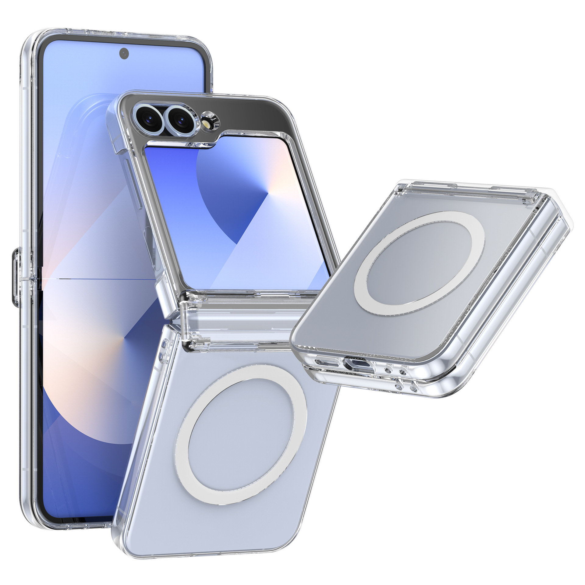 Compatible with Samsung Z Flip 7/6/5 phone case, 4/3 inches, built-in magnetic wireless charging hinge, full-coverage drop-proof protective case.