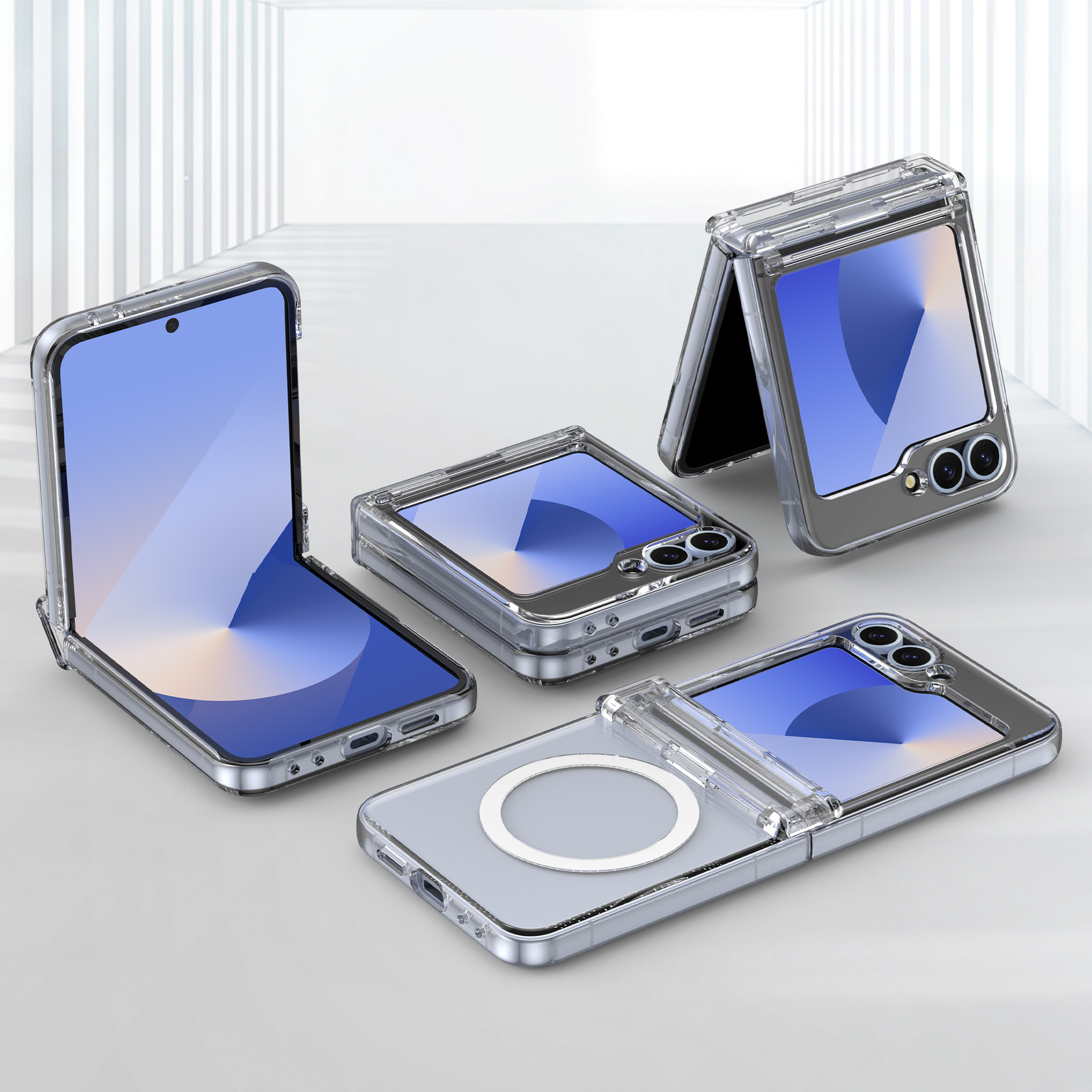 Compatible with Samsung Z Flip 7/6/5 phone case, 4/3 inches, built-in magnetic wireless charging hinge, full-coverage drop-proof protective case.