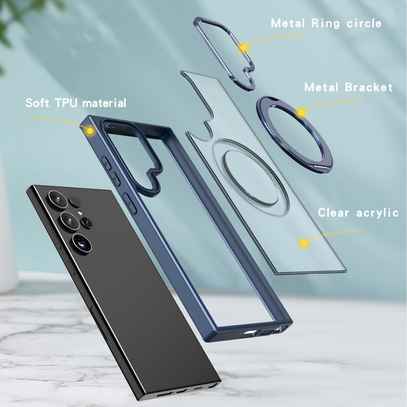 Compatible with Samsung S24 Ultra phone case, S23FE magnetic 360° rotating stand, and S22 Plus drop-proof protective case.