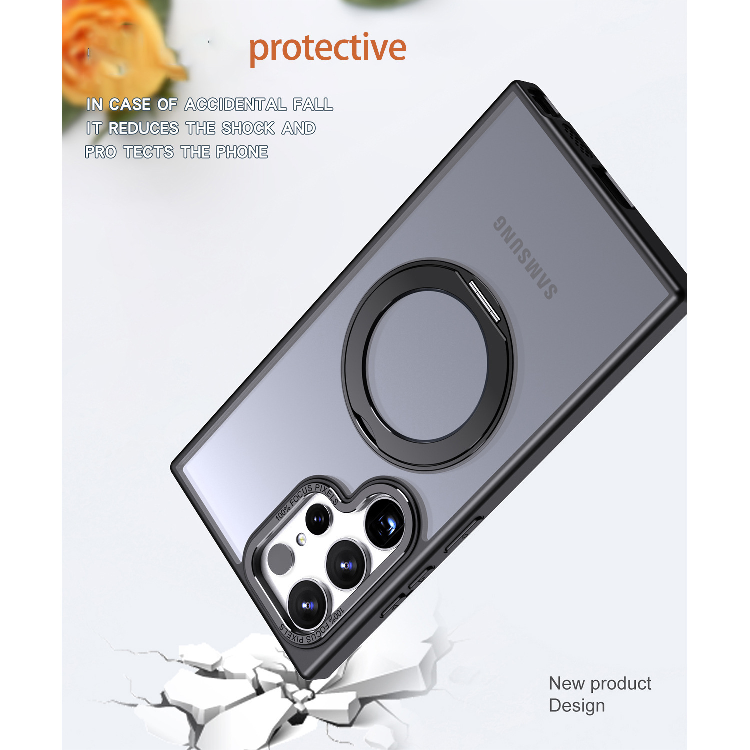 Compatible with Samsung S24 Ultra phone case, S23FE magnetic 360° rotating stand, and S22 Plus drop-proof protective case.