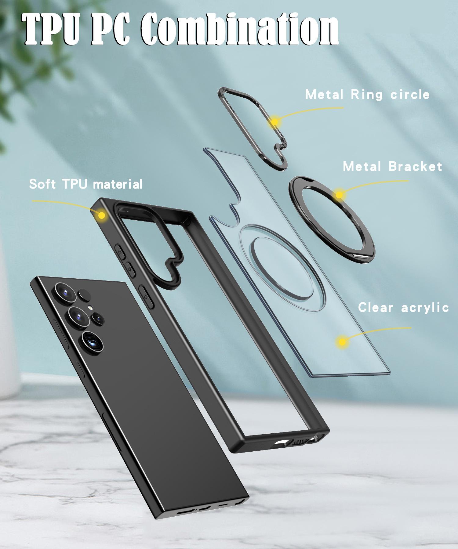 Compatible with Samsung S24 Ultra phone case, S23FE magnetic 360° rotating stand, and S22 Plus drop-proof protective case.