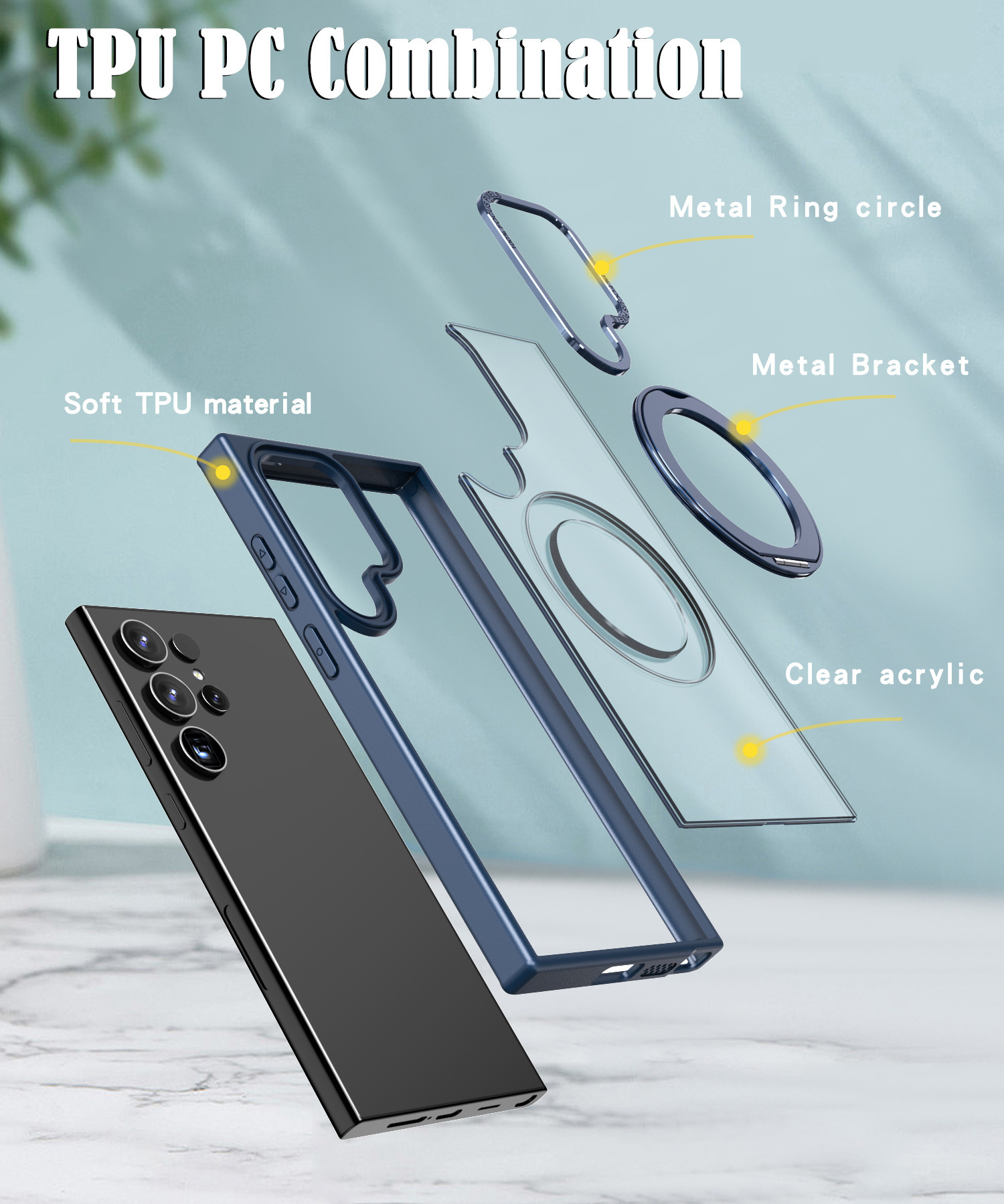 Compatible with Samsung S24 Ultra phone case, S23FE magnetic 360° rotating stand, and S22 Plus drop-proof protective case.