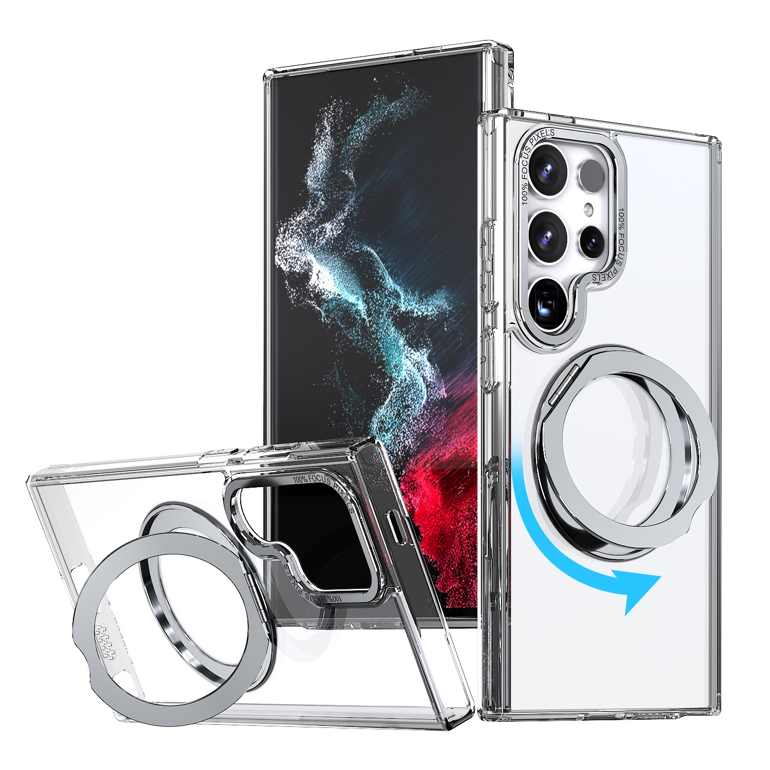 Compatible with Samsung S24 Ultra phone case, S23FE magnetic 360° rotating stand, and S22 Plus drop-proof protective case.