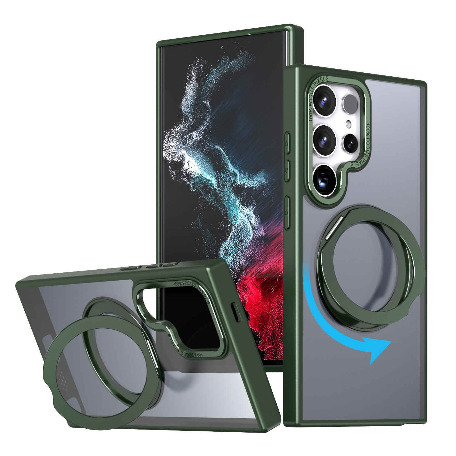 Compatible with Samsung S24 Ultra phone case, S23FE magnetic 360° rotating stand, and S22 Plus drop-proof protective case.