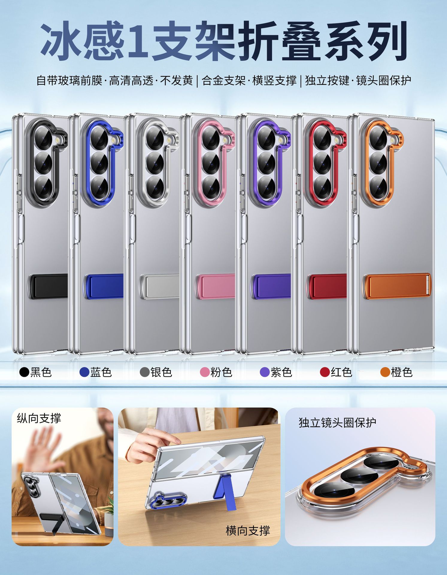 Compatible with Samsung Z Fold8 Ultra phone case 7/6/5 high transparency case film 1 stand 4/3 folding screen protective case