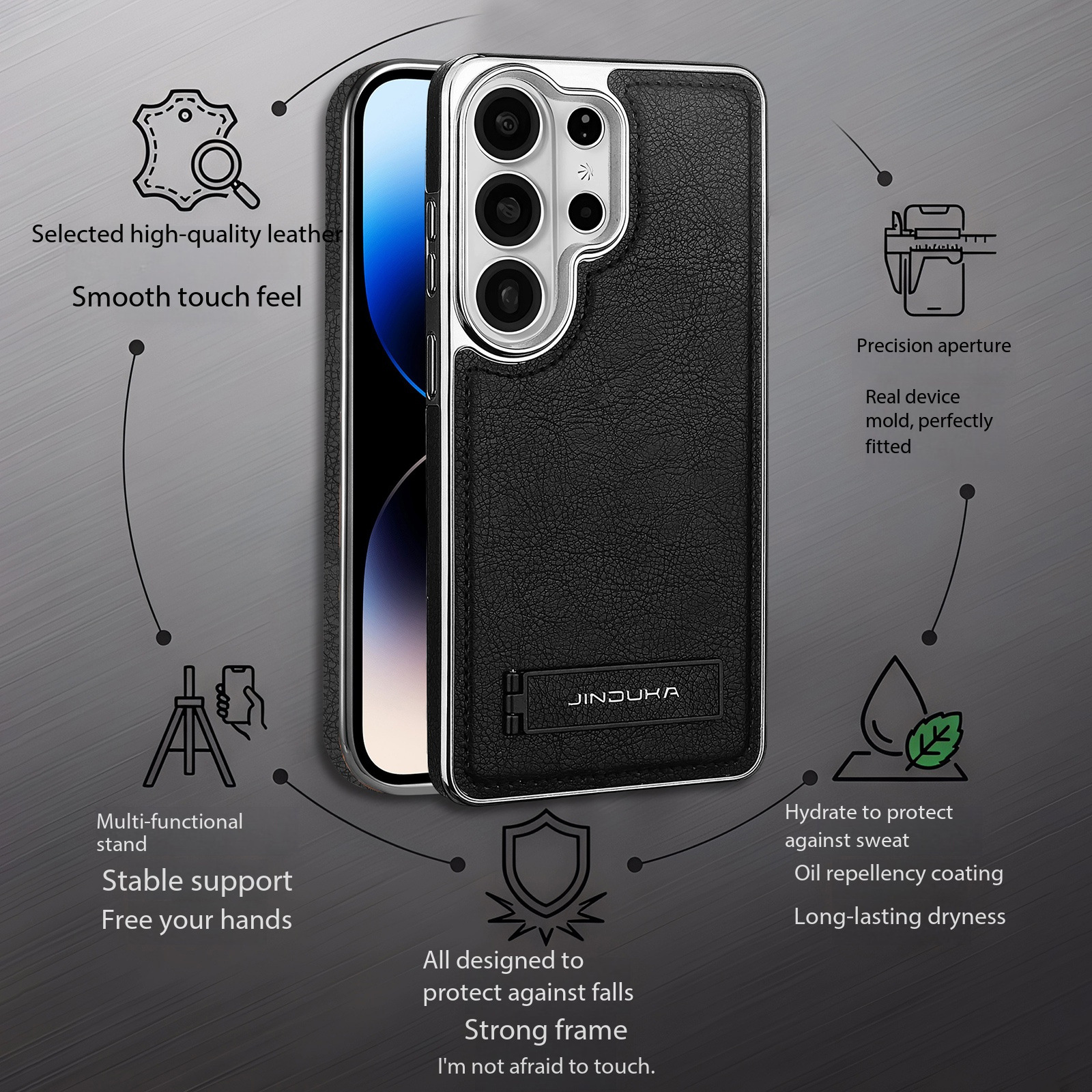 Compatible with Samsung S26 Ultra phone case, S25 Plus vegan leather stand, business leather texture, S24U ultra-thin protective case