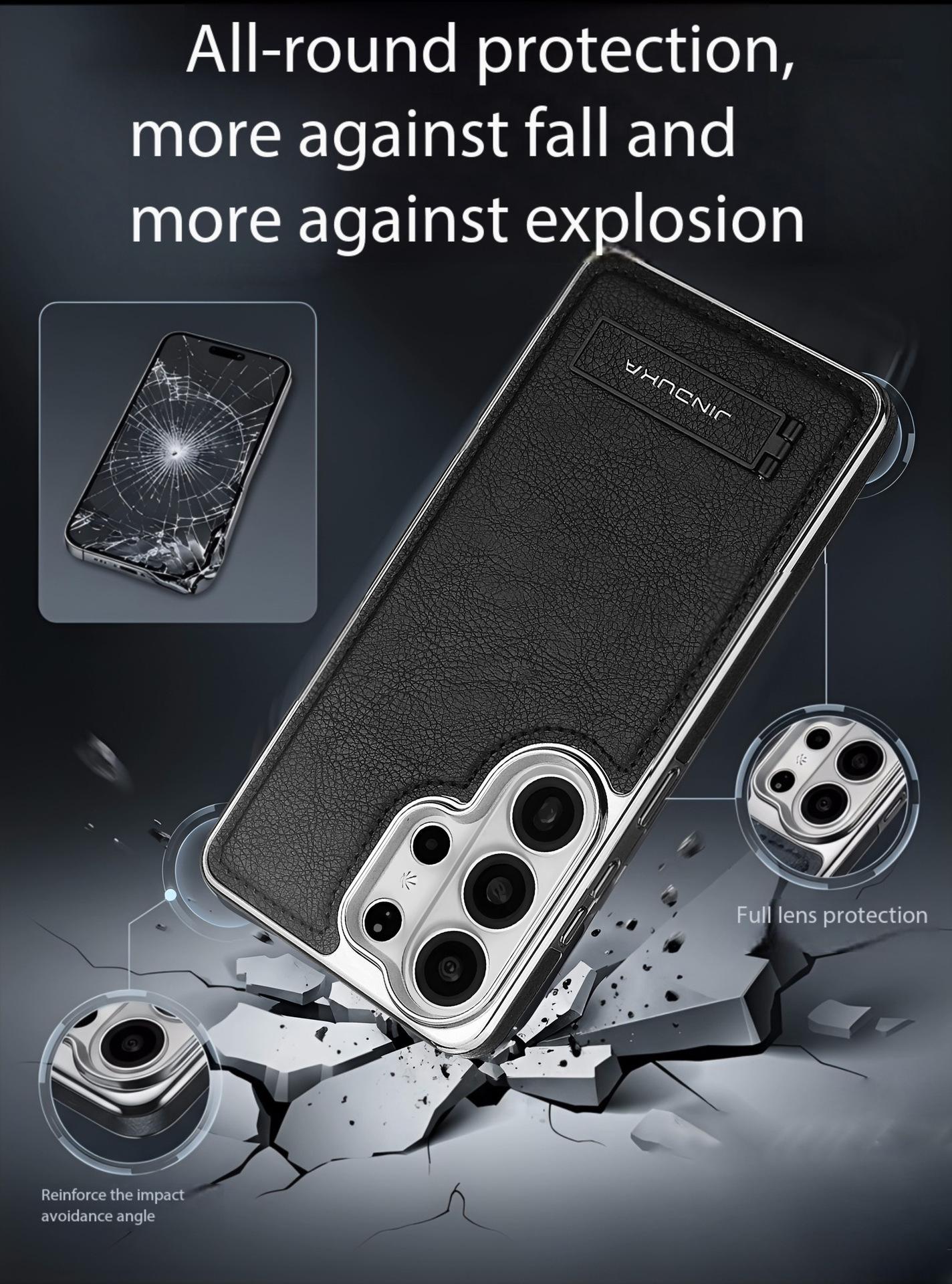 Compatible with Samsung S26 Ultra phone case, S25 Plus vegan leather stand, business leather texture, S24U ultra-thin protective case