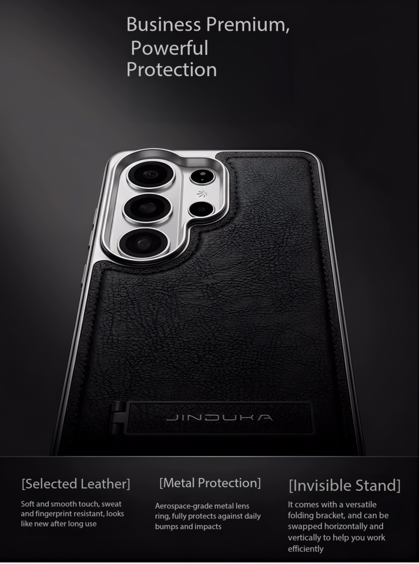 Compatible with Samsung S26 Ultra phone case, S25 Plus vegan leather stand, business leather texture, S24U ultra-thin protective case