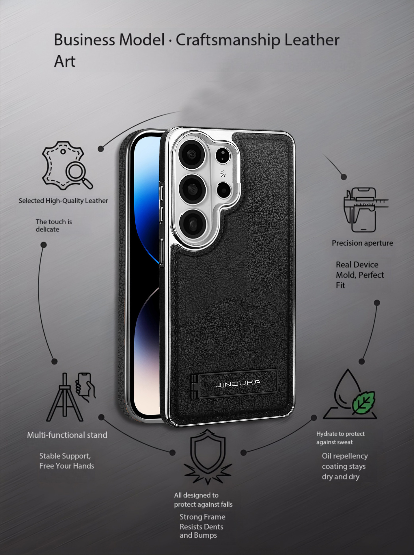 Compatible with Samsung S26 Ultra phone case, S25 Plus vegan leather stand, business leather texture, S24U ultra-thin protective case