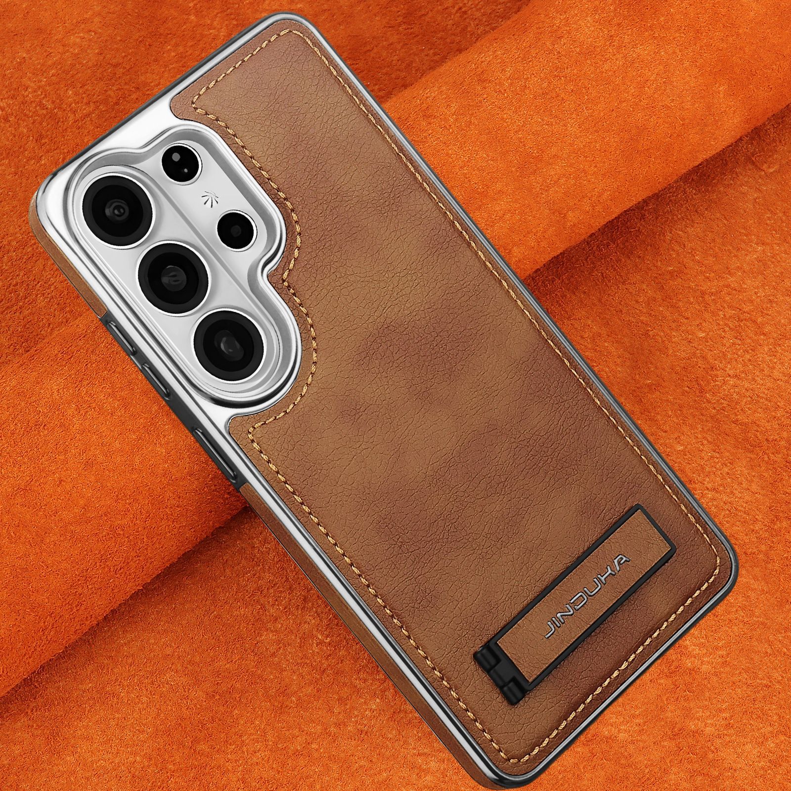 Compatible with Samsung S26 Ultra phone case, S25 Plus vegan leather stand, business leather texture, S24U ultra-thin protective case