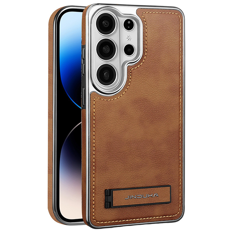 Compatible with Samsung S26 Ultra phone case, S25 Plus vegan leather stand, business leather texture, S24U ultra-thin protective case