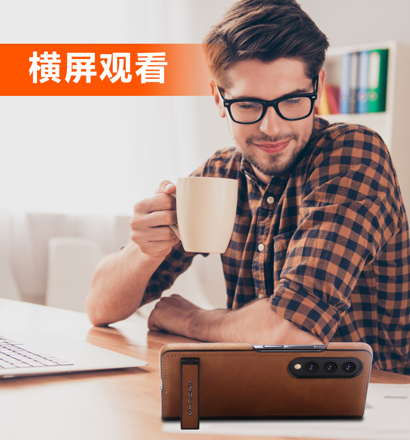 Compatible with Samsung ZFold7/6 phone case, 4/3 folding screen, vegan leather stand, FLIP6/7 ultra-thin shockproof protective case