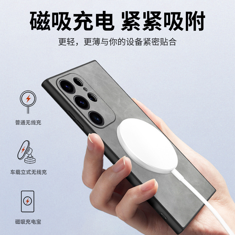 Compatible with Samsung S25 Ultra phone case S24P lambskin 360 magnetic rotating stand A73 shockproof protective case