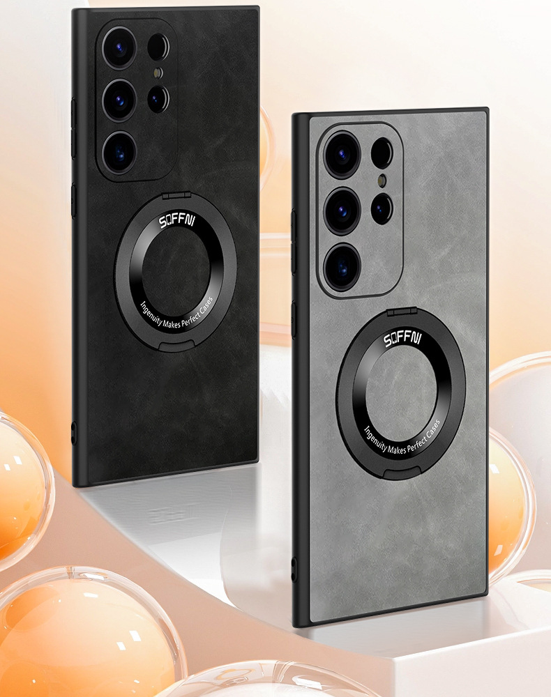 Compatible with Samsung S25 Ultra phone case S24P lambskin 360 magnetic rotating stand A73 shockproof protective case