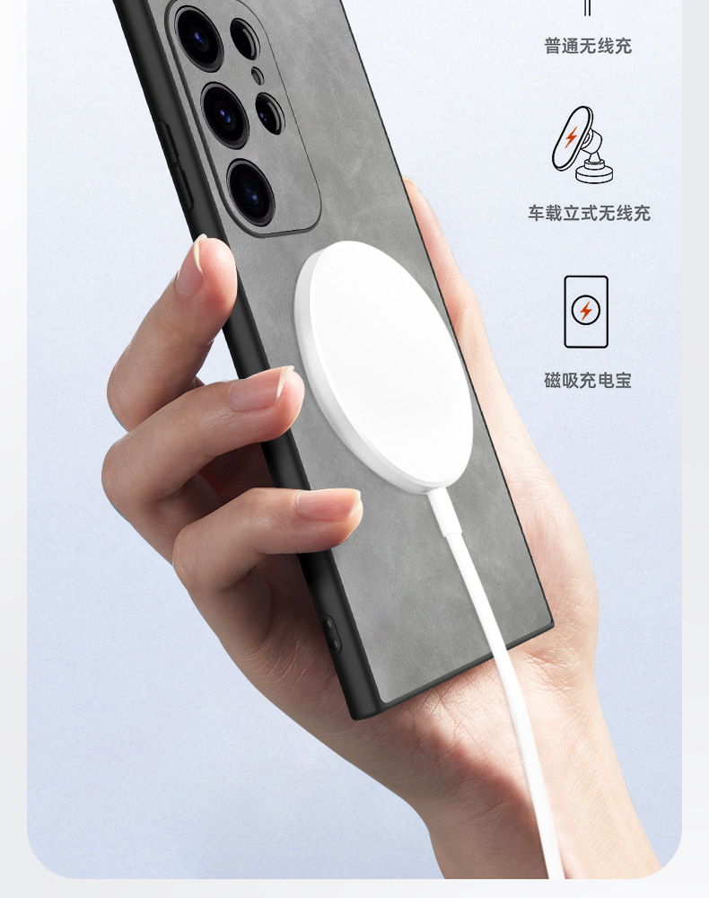 Compatible with Samsung S25 Ultra phone case S24P lambskin 360 magnetic rotating stand A73 shockproof protective case