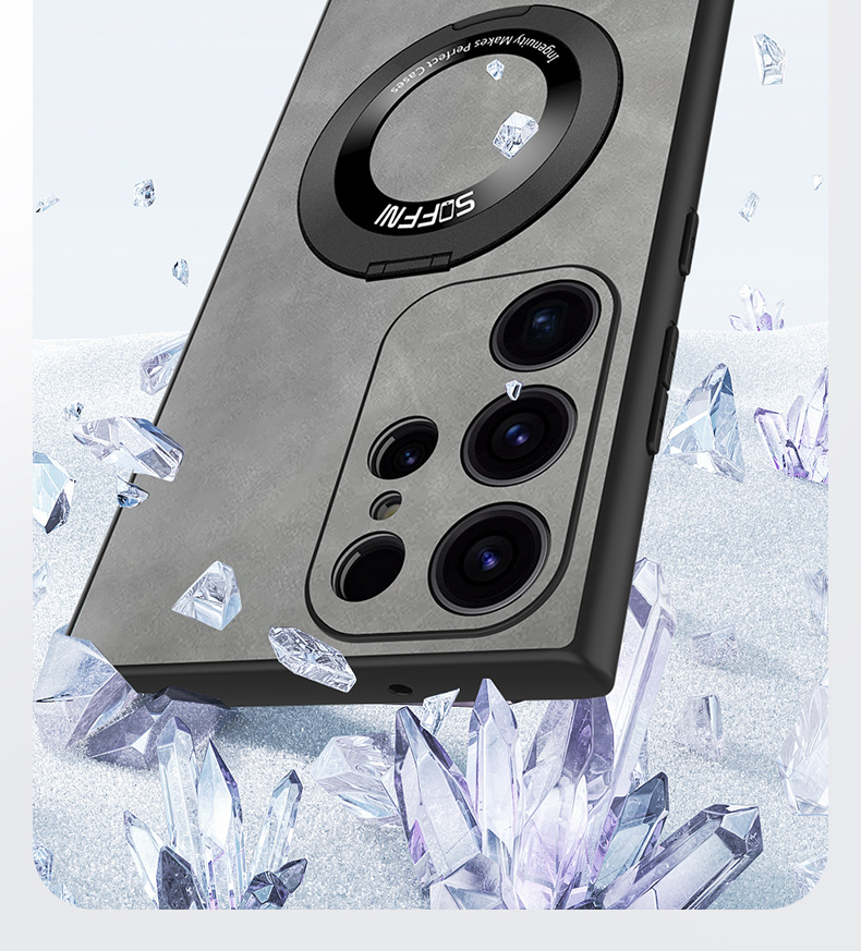 Compatible with Samsung S25 Ultra phone case S24P lambskin 360 magnetic rotating stand A73 shockproof protective case