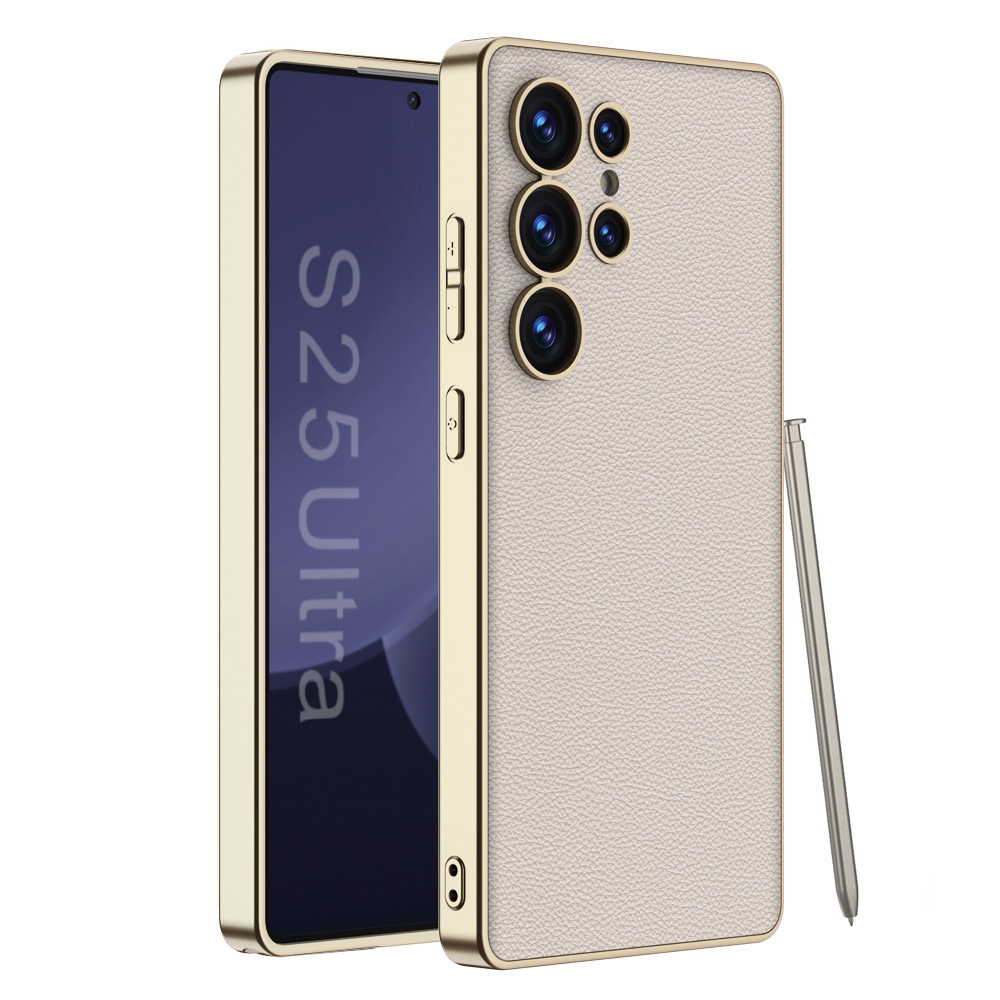 Compatible with Samsung S26 Ultra phone case, electroplated vegan leather, S25 Ultra stylish full-coverage S24U shockproof protective case