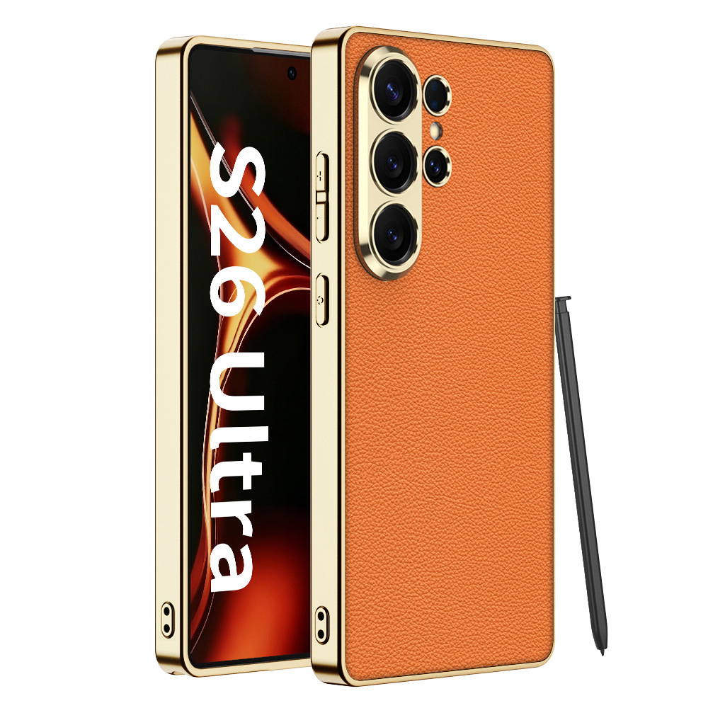 Compatible with Samsung S26 Ultra phone case, electroplated vegan leather, S25 Ultra stylish full-coverage S24U shockproof protective case