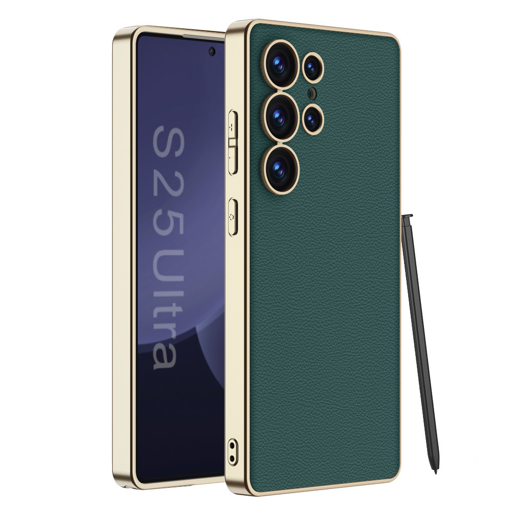 Compatible with Samsung S26 Ultra phone case, electroplated vegan leather, S25 Ultra stylish full-coverage S24U shockproof protective case