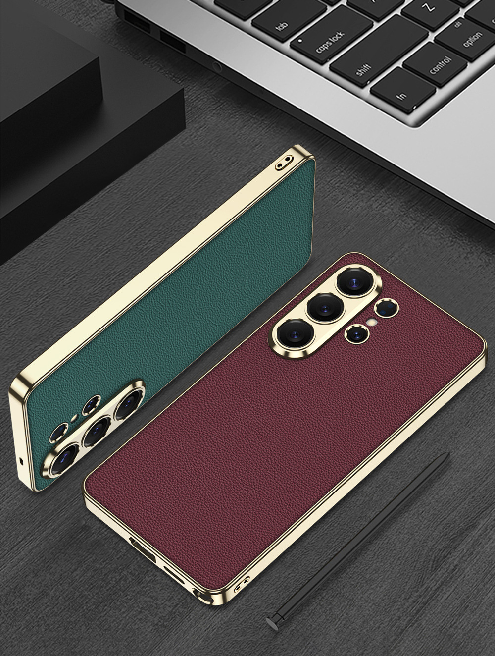 Compatible with Samsung S26 Ultra phone case, electroplated vegan leather, S25 Ultra stylish full-coverage S24U shockproof protective case