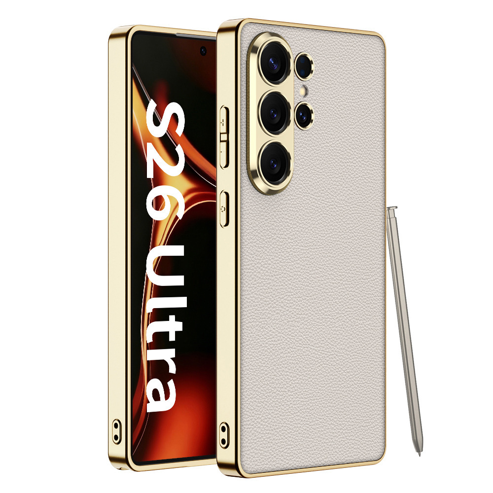 Compatible with Samsung S26 Ultra phone case, electroplated vegan leather, S25 Ultra stylish full-coverage S24U shockproof protective case