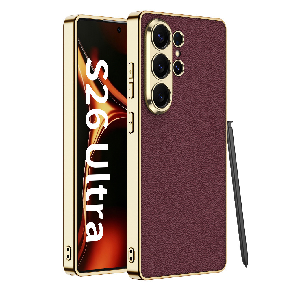 Compatible with Samsung S26 Ultra phone case, electroplated vegan leather, S25 Ultra stylish full-coverage S24U shockproof protective case