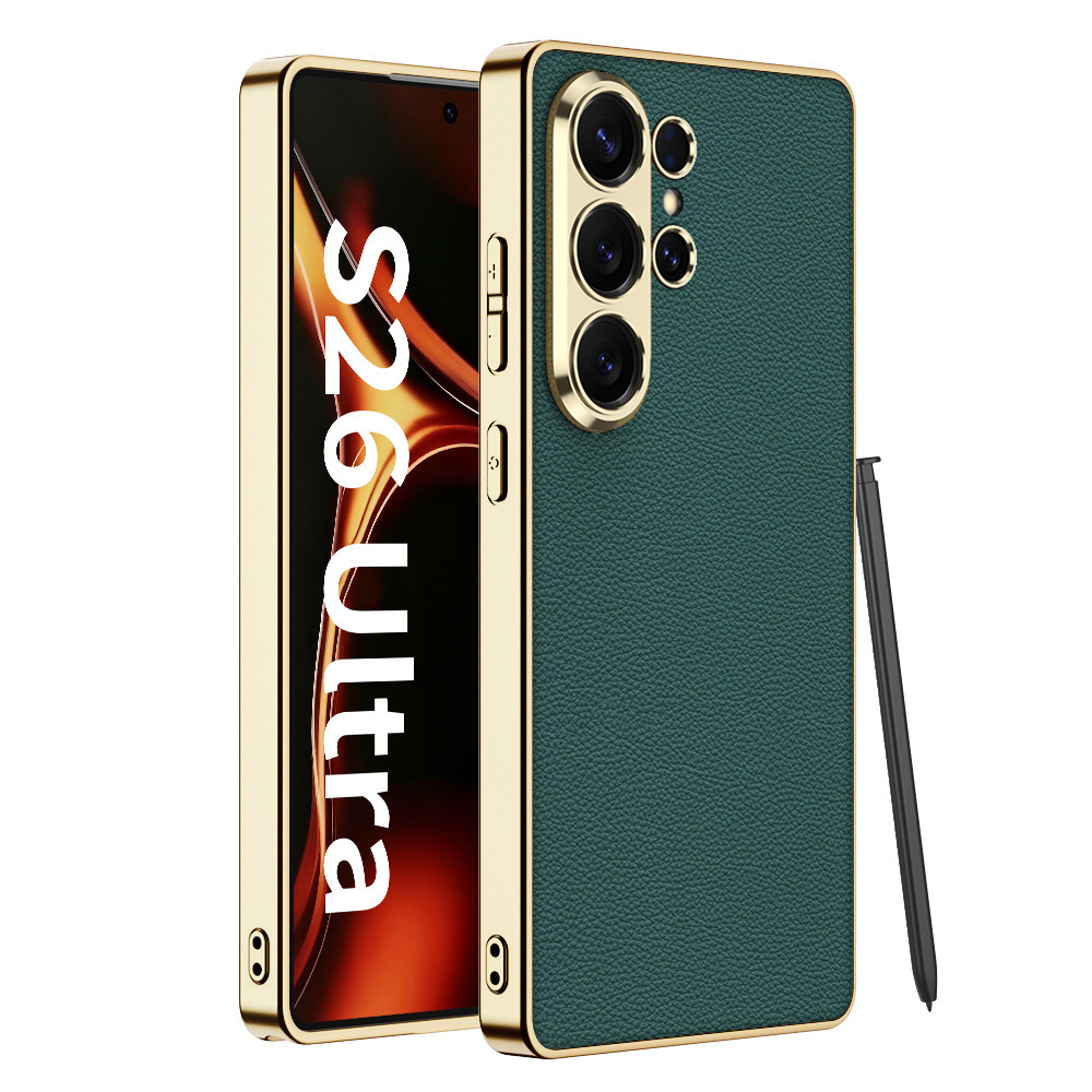 Compatible with Samsung S26 Ultra phone case, electroplated vegan leather, S25 Ultra stylish full-coverage S24U shockproof protective case