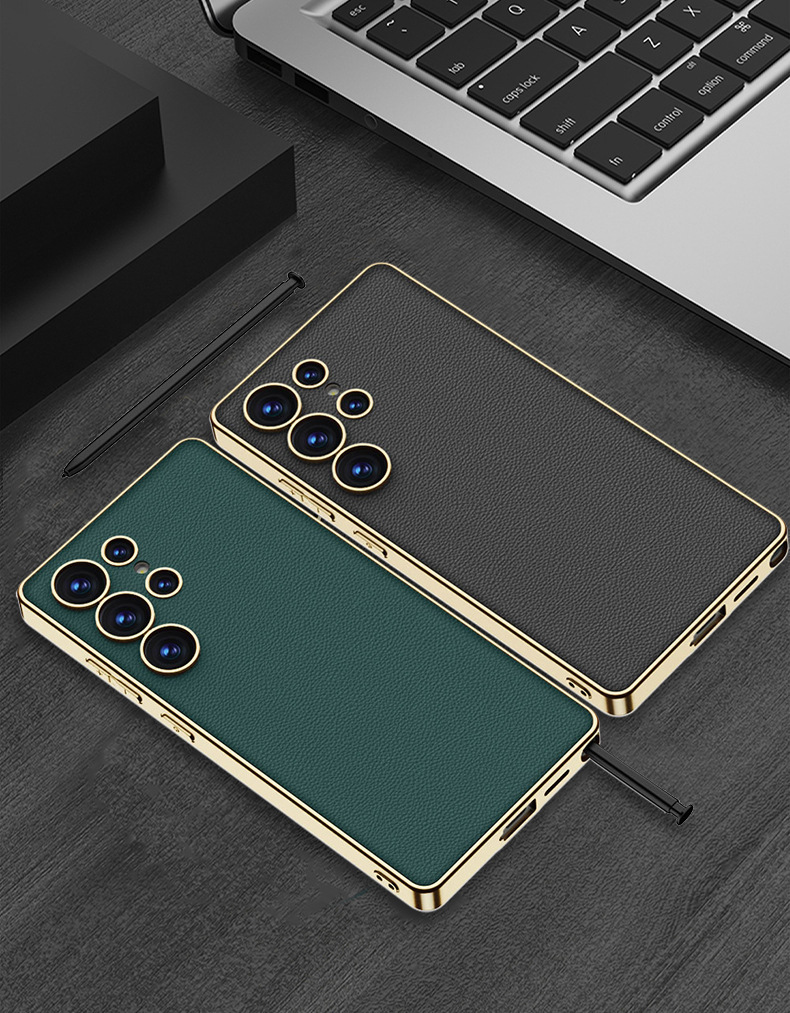 Compatible with Samsung S26 Ultra phone case, electroplated vegan leather, S25 Ultra stylish full-coverage S24U shockproof protective case