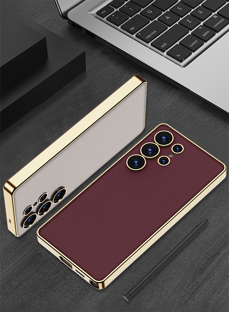 Compatible with Samsung S26 Ultra phone case, electroplated vegan leather, S25 Ultra stylish full-coverage S24U shockproof protective case