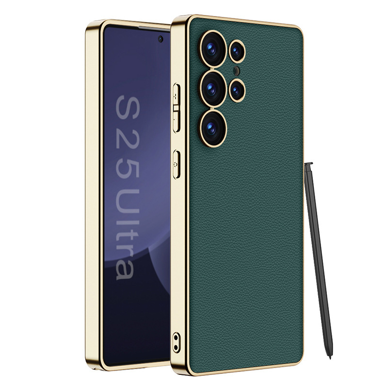Compatible with Samsung S26 Ultra phone case, electroplated vegan leather, S25 Ultra stylish full-coverage S24U shockproof protective case