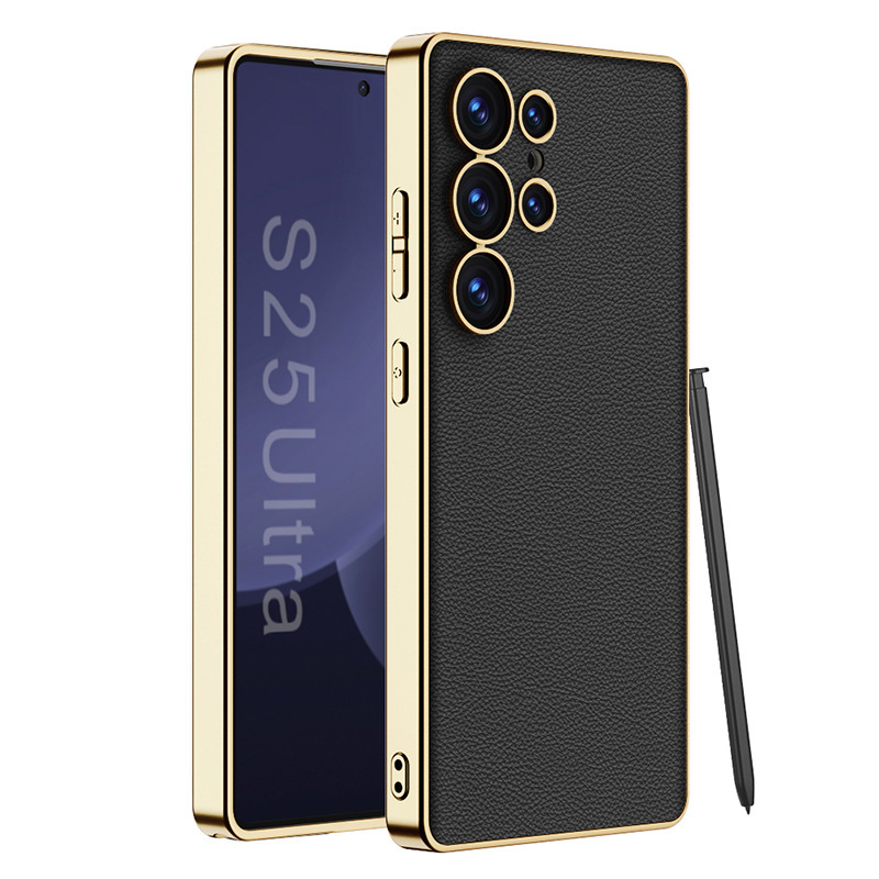 Compatible with Samsung S26 Ultra phone case, electroplated vegan leather, S25 Ultra stylish full-coverage S24U shockproof protective case