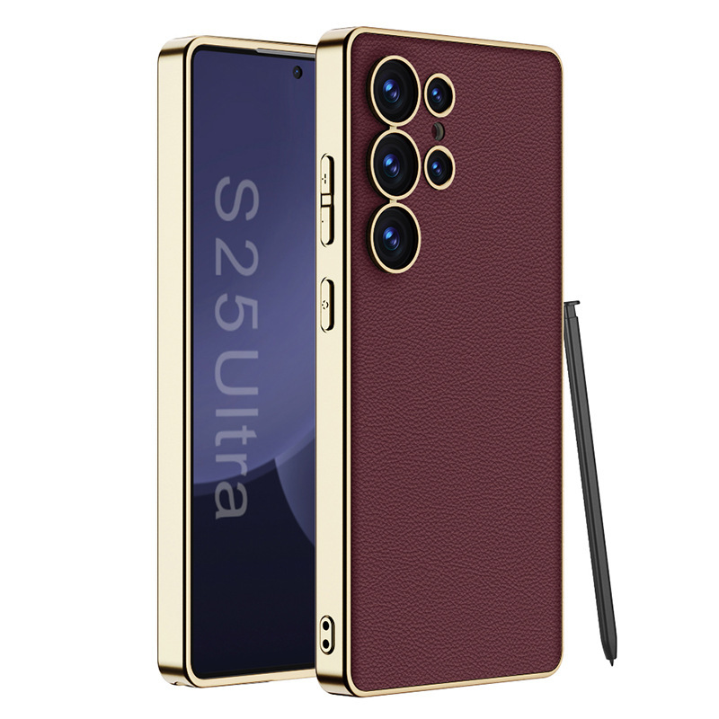 Compatible with Samsung S26 Ultra phone case, electroplated vegan leather, S25 Ultra stylish full-coverage S24U shockproof protective case