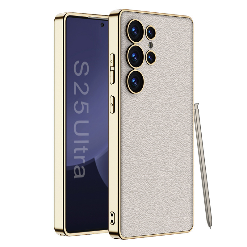Compatible with Samsung S26 Ultra phone case, electroplated vegan leather, S25 Ultra stylish full-coverage S24U shockproof protective case