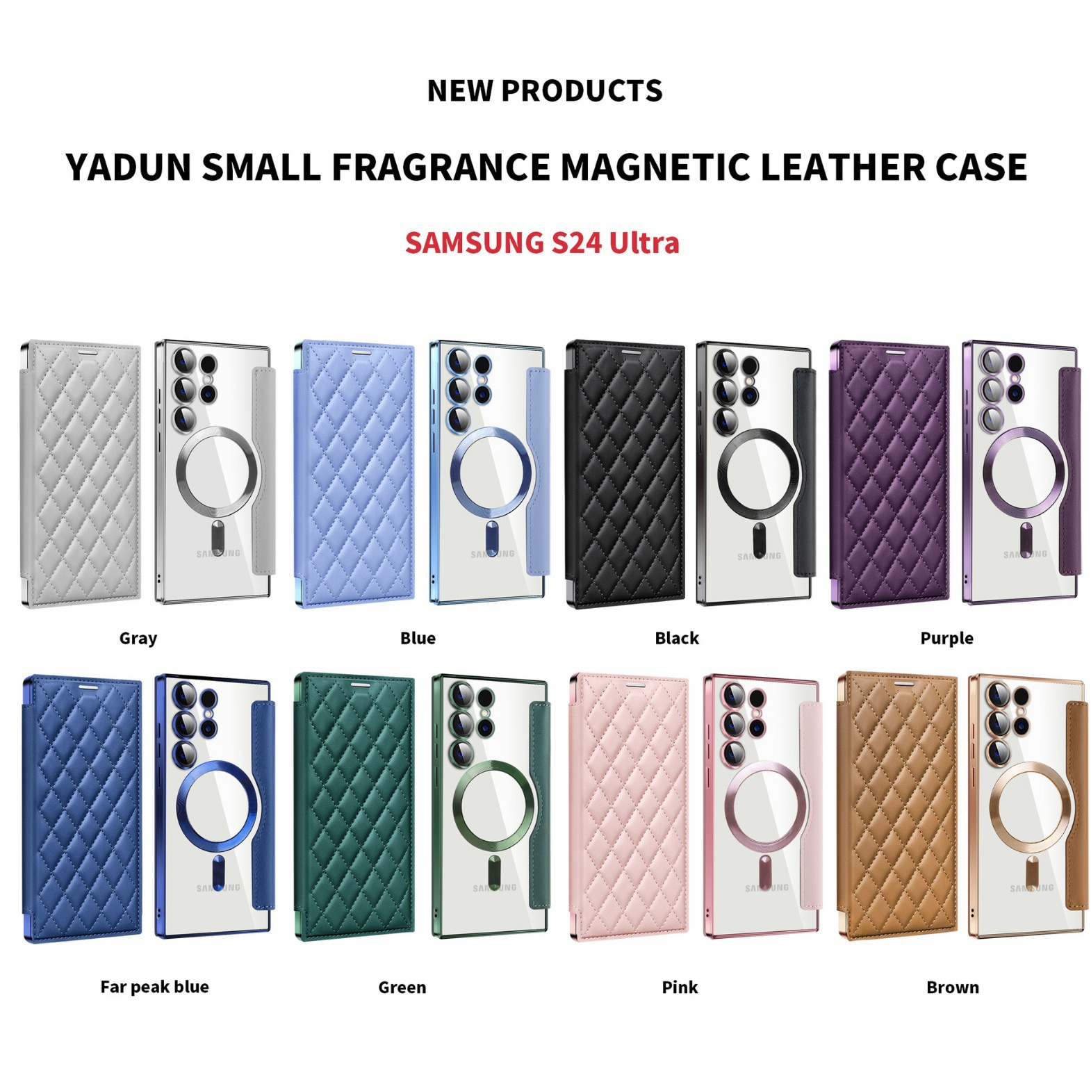 Compatible with Samsung S26 Ultra phone case A37, Chanel-style S25 magnetic full-coverage S24 Plus flip leather case A56