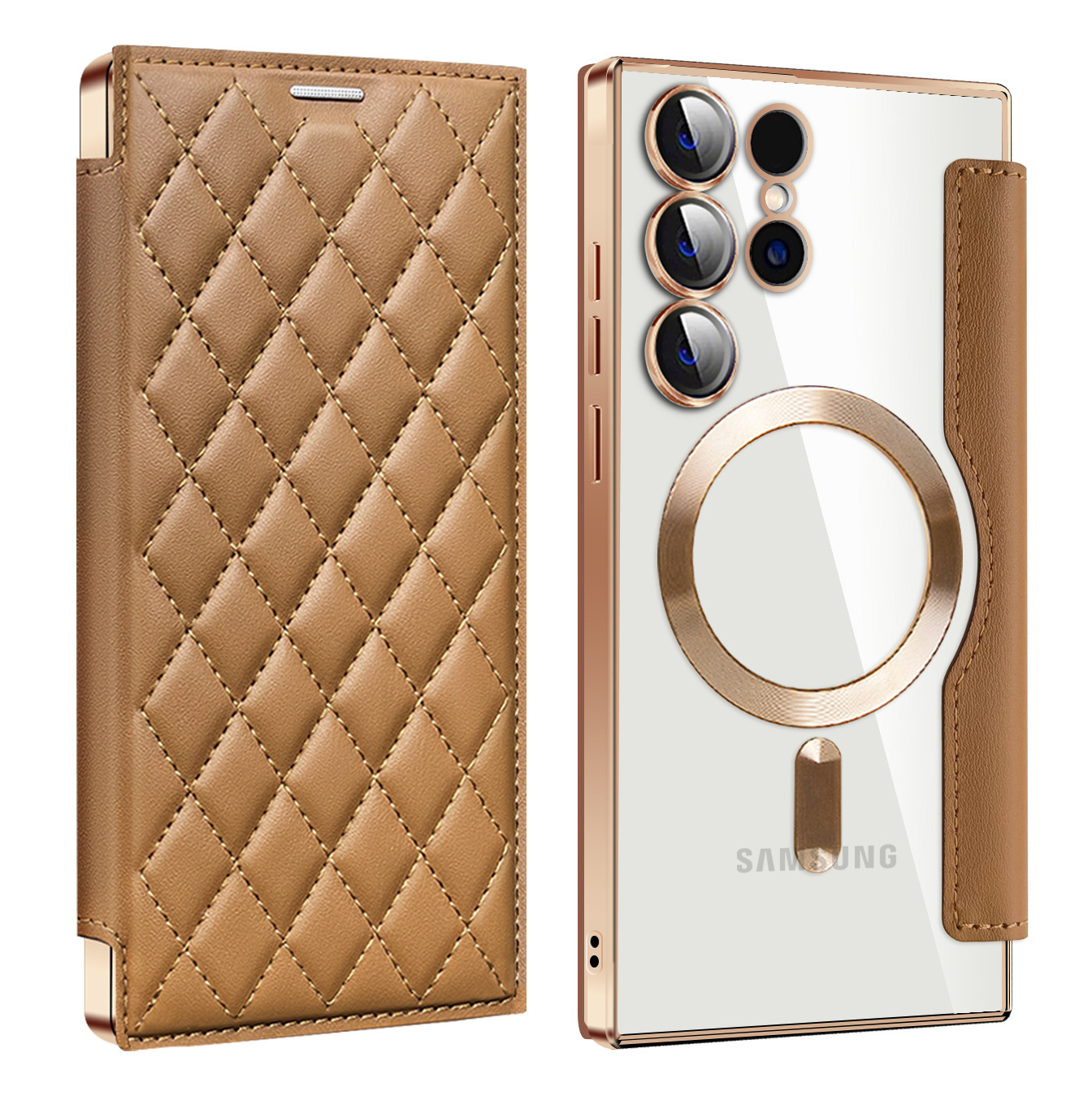 Compatible with Samsung S26 Ultra phone case A37, Chanel-style S25 magnetic full-coverage S24 Plus flip leather case A56