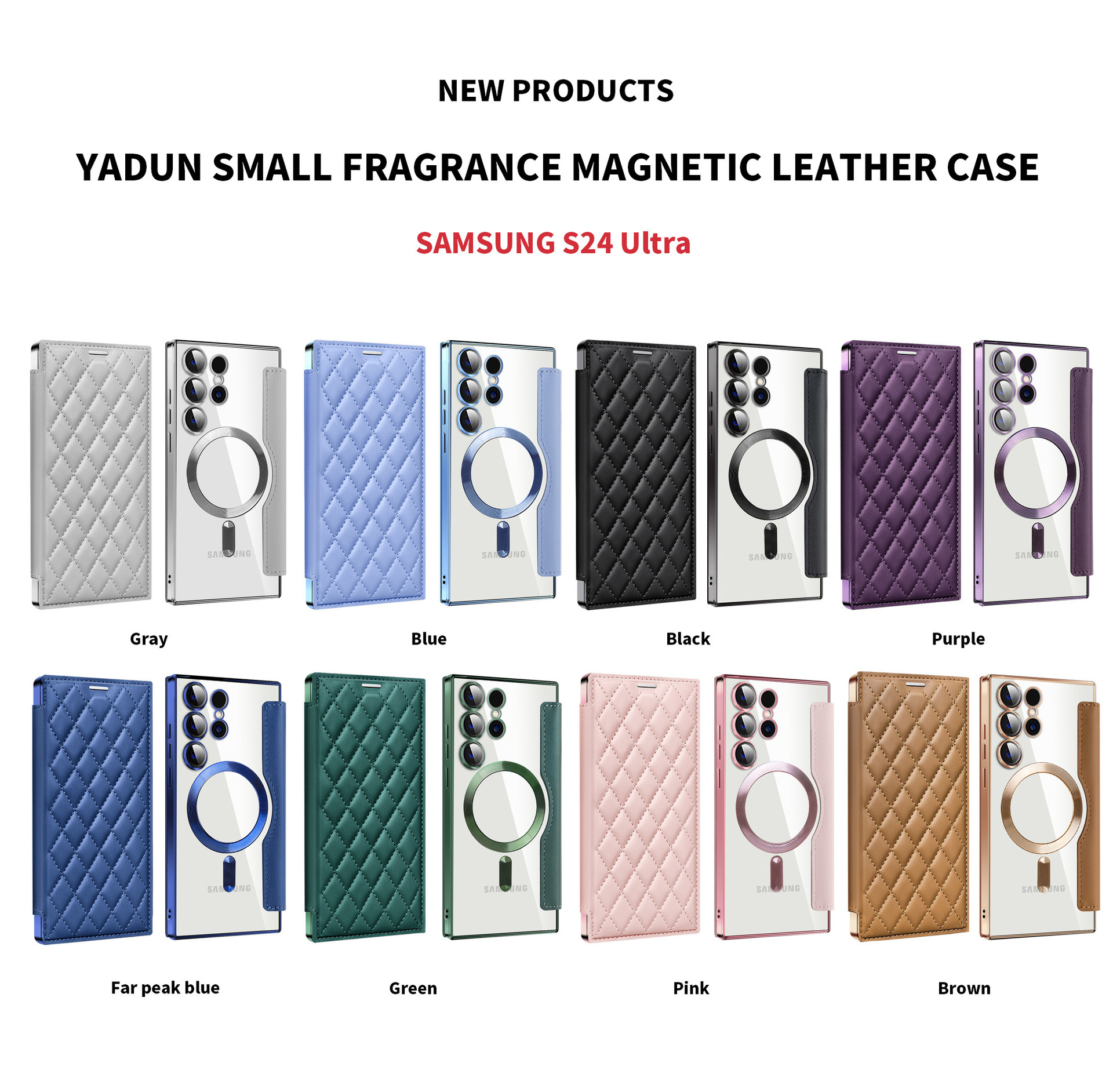 Compatible with Samsung S26 Ultra phone case A37, Chanel-style S25 magnetic full-coverage S24 Plus flip leather case A56