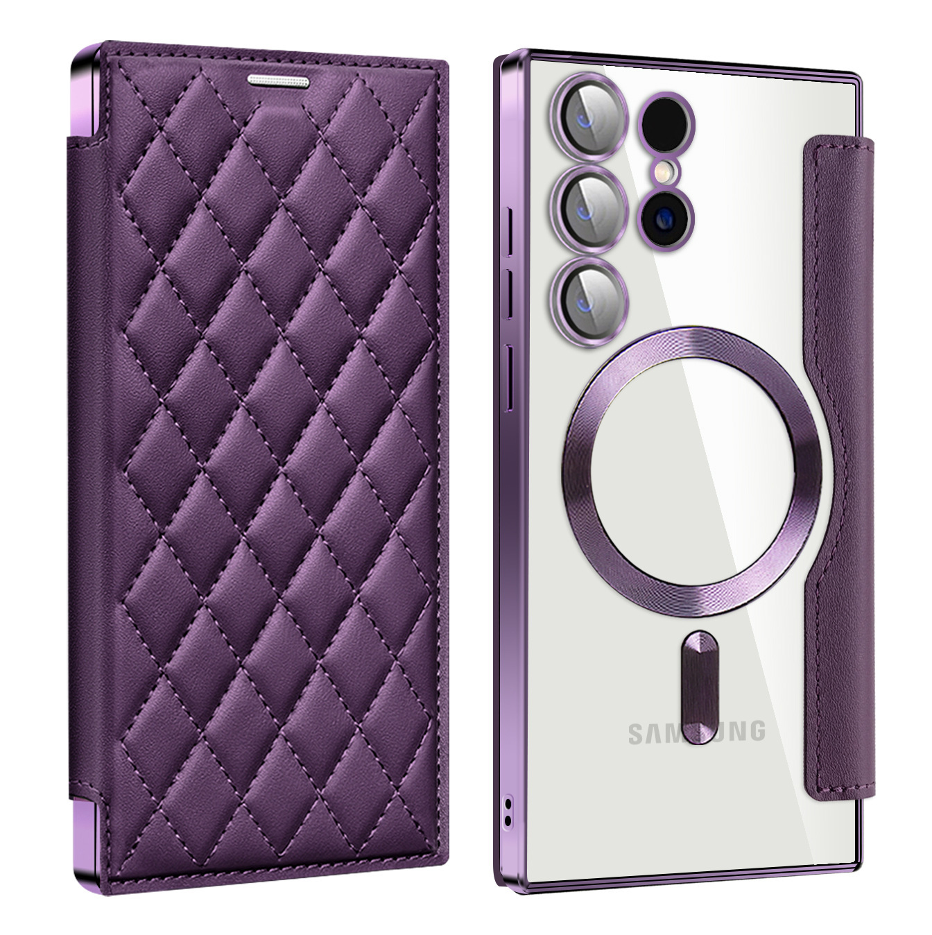 Compatible with Samsung S26 Ultra phone case A37, Chanel-style S25 magnetic full-coverage S24 Plus flip leather case A56