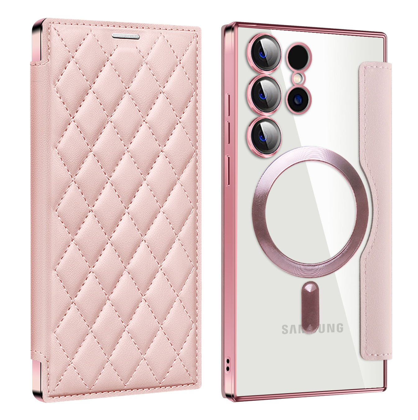 Compatible with Samsung S26 Ultra phone case A37, Chanel-style S25 magnetic full-coverage S24 Plus flip leather case A56