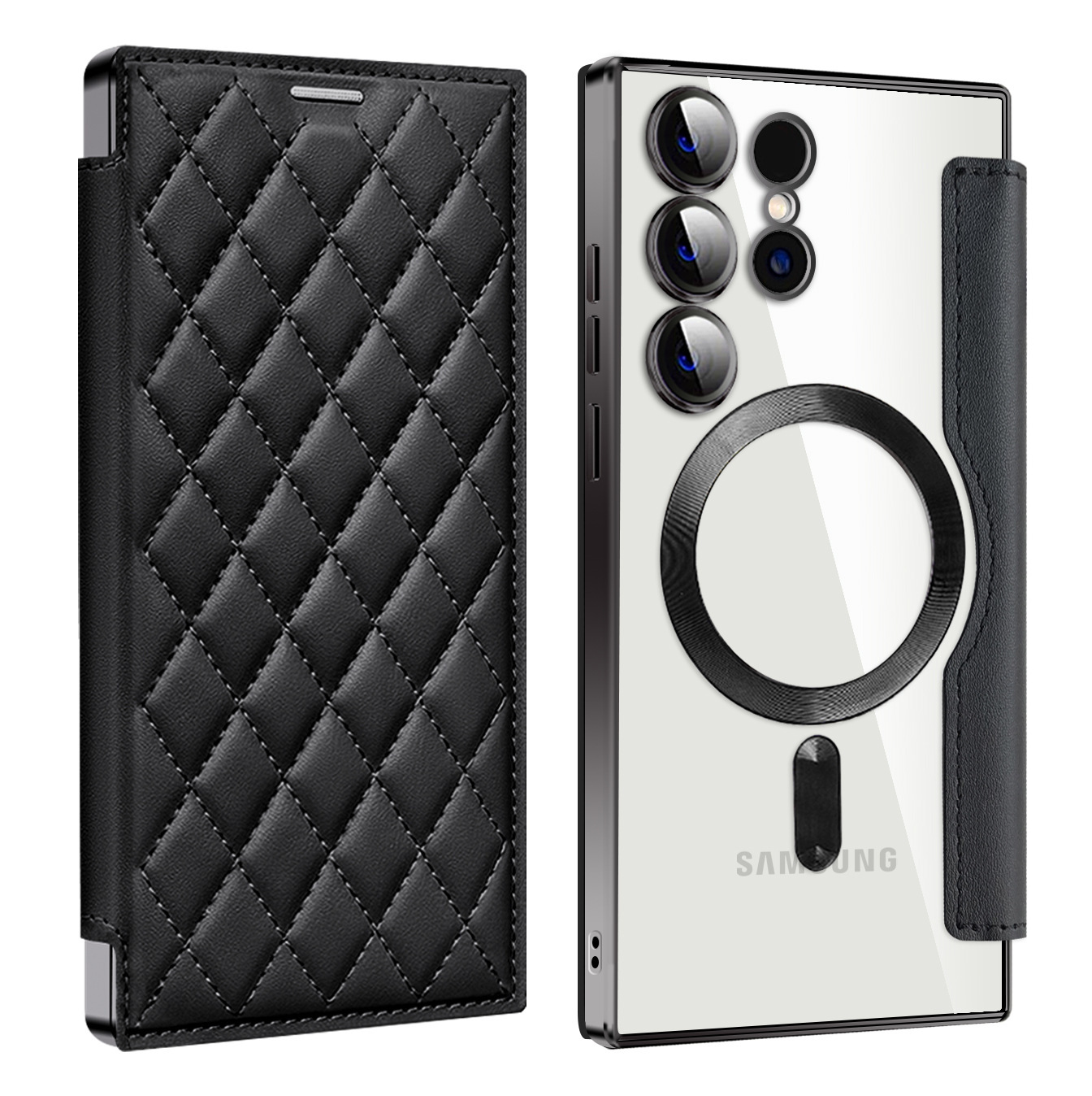 Compatible with Samsung S26 Ultra phone case A37, Chanel-style S25 magnetic full-coverage S24 Plus flip leather case A56
