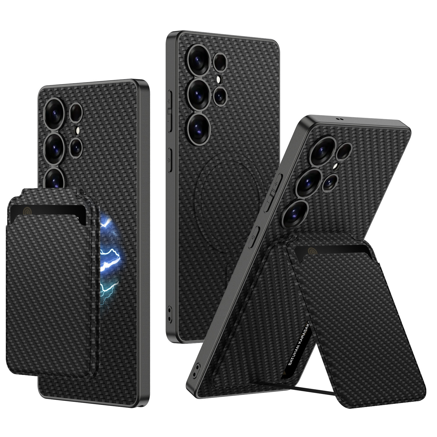 Compatible with Samsung S26 Ultra phone case + magnetic card holder stand for S25/24U SIM card slot, vegan leather business protective case