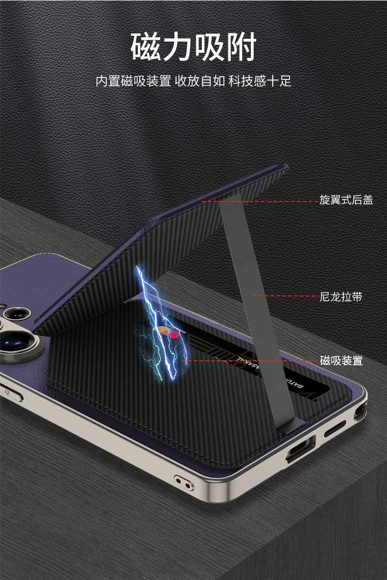 Compatible with Samsung S26 Ultra phone case + magnetic card holder stand for S25/24U SIM card slot, vegan leather business protective case