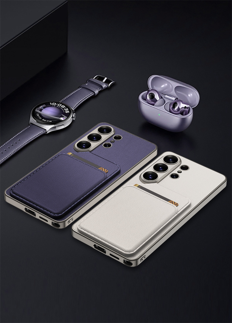 Compatible with Samsung S26 Ultra phone case + magnetic card holder stand for S25/24U SIM card slot, vegan leather business protective case