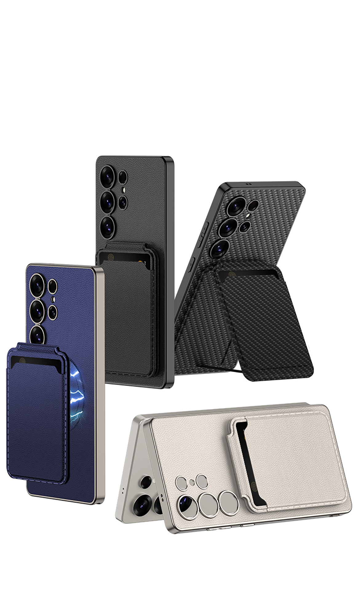 Compatible with Samsung S26 Ultra phone case + magnetic card holder stand for S25/24U SIM card slot, vegan leather business protective case